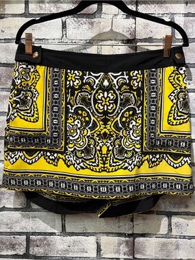 Cache Yellow and Black Patterned Mini Skirt